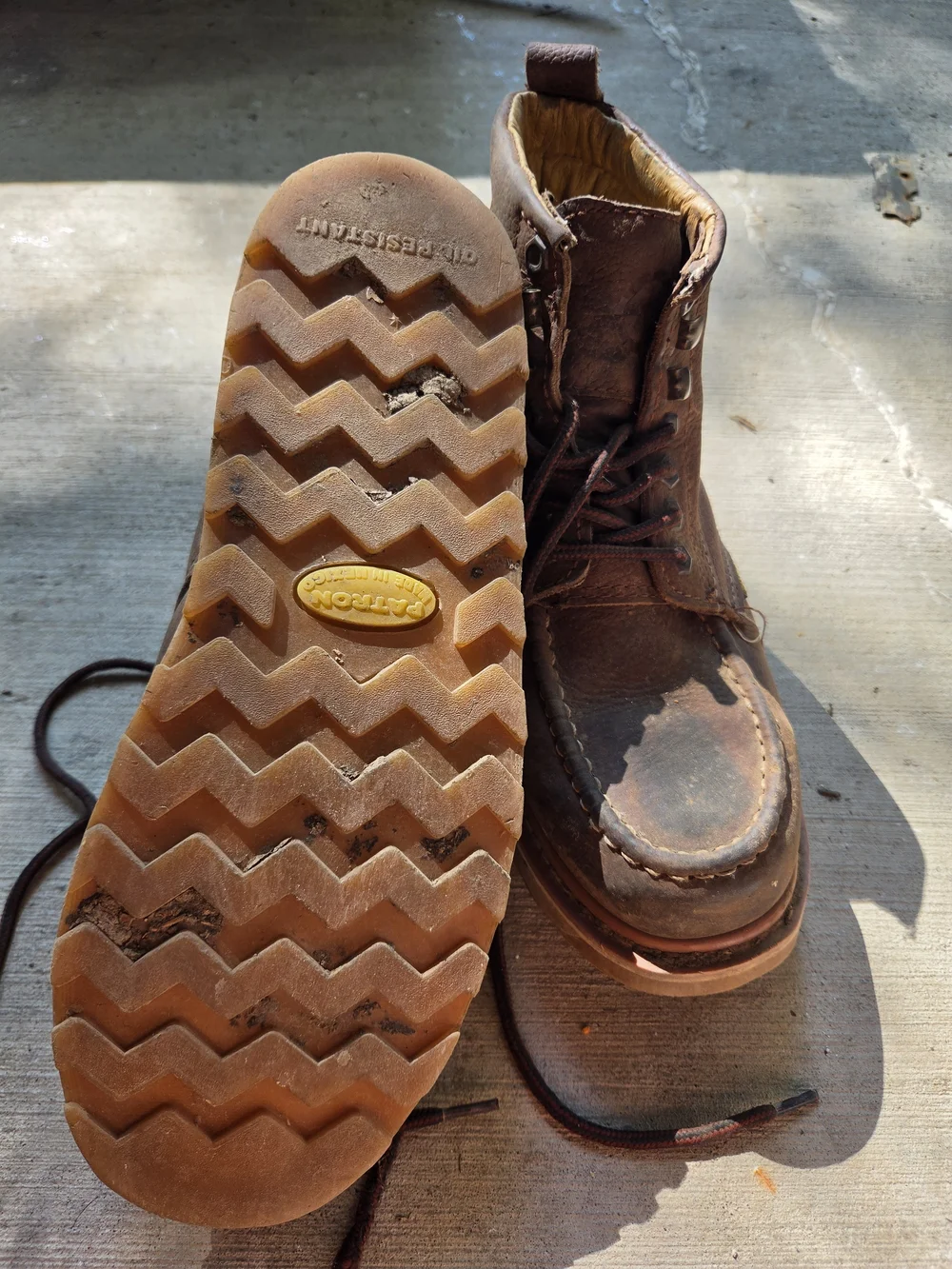 Men's Brown Leather Moc Toe Work Boots - Lace-Up Comfort